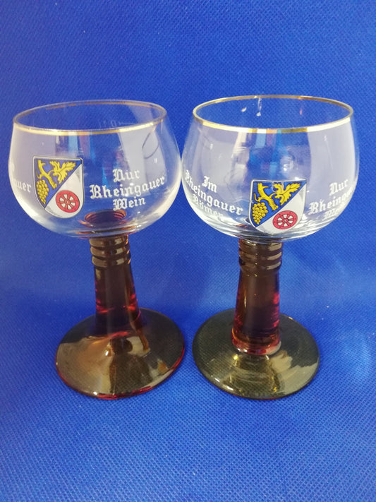 Pair of German glasses, brown stem - wine glass