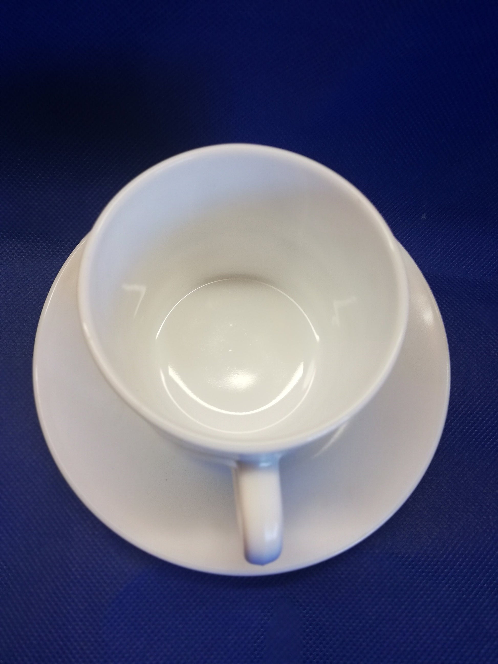 Arcopal milk white glass cup and saucer - French - brown onion decoration