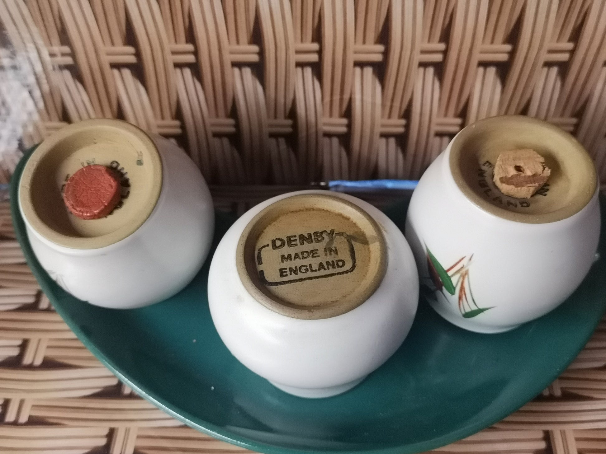 Denby pottery 'Greenwheat' cruet set with mustard pot in a tray