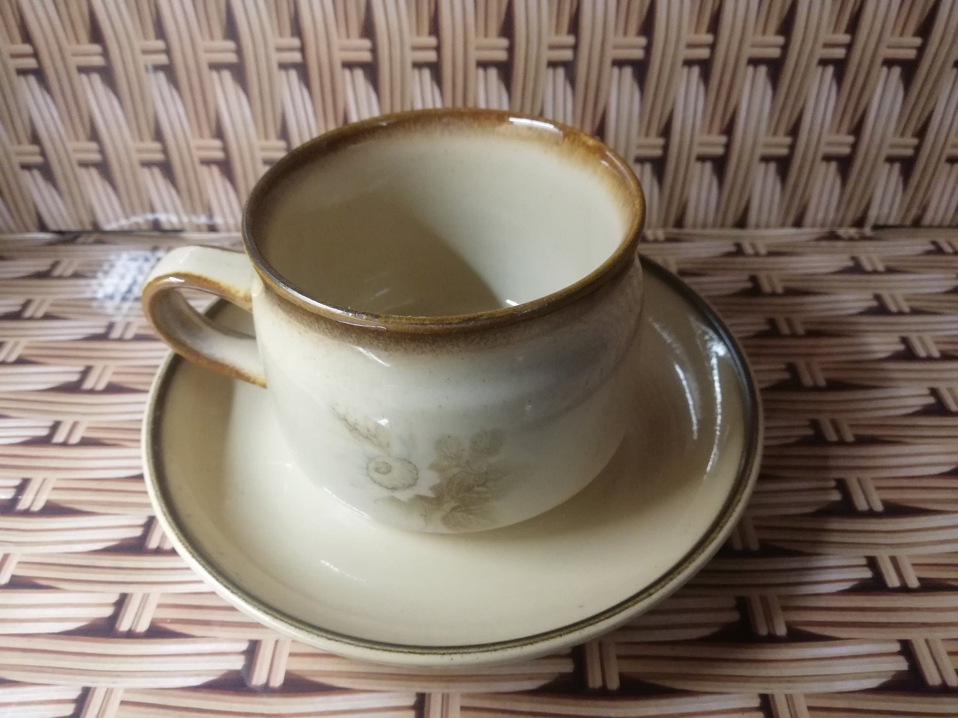 Denby Memories coffee cup and saucer - light and dark brown - 1980s