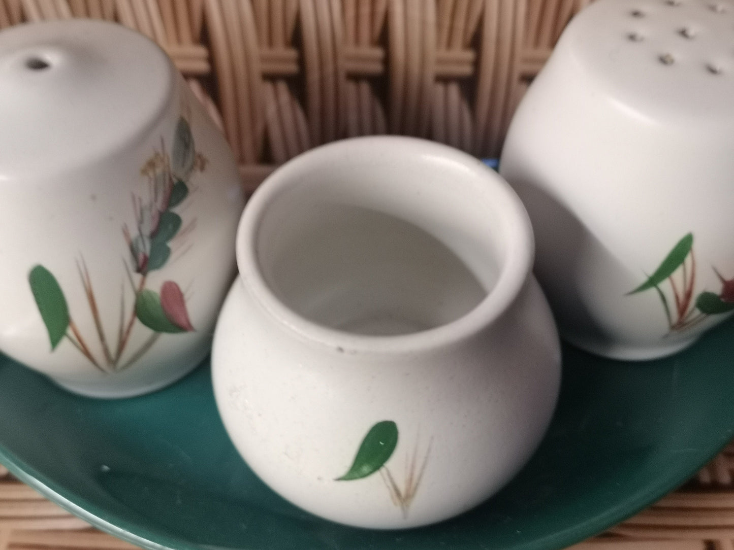 Denby pottery 'Greenwheat' cruet set with mustard pot in a tray