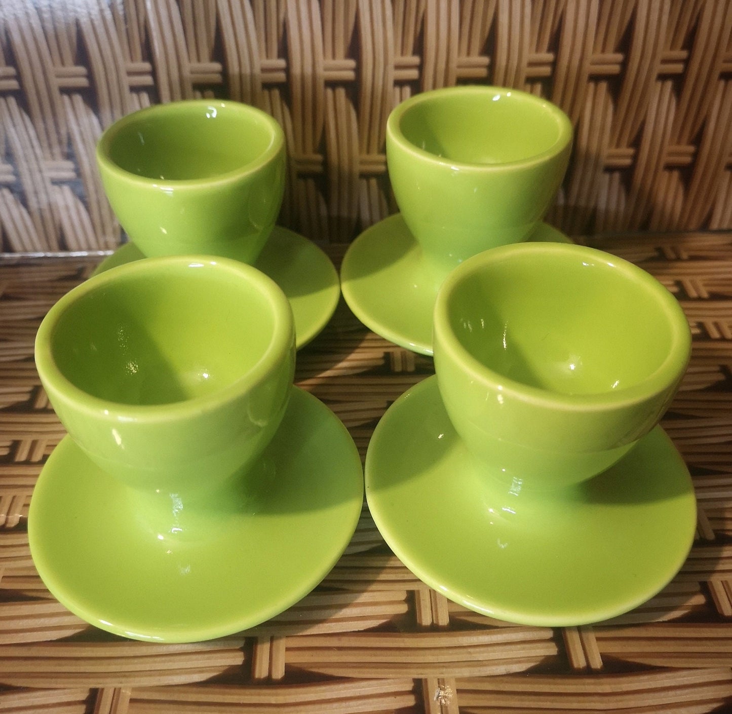 Set of 4 green retro egg cups