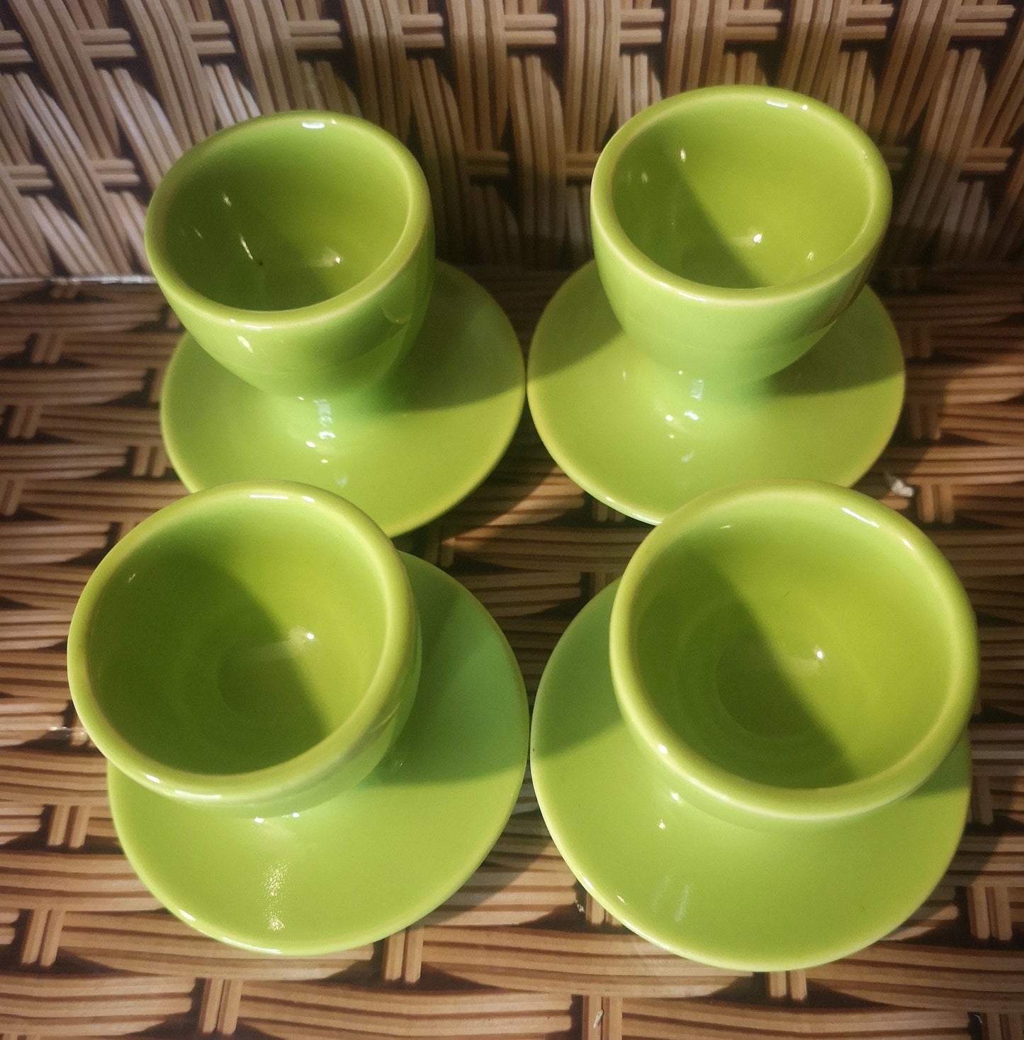 Set of 4 green retro egg cups