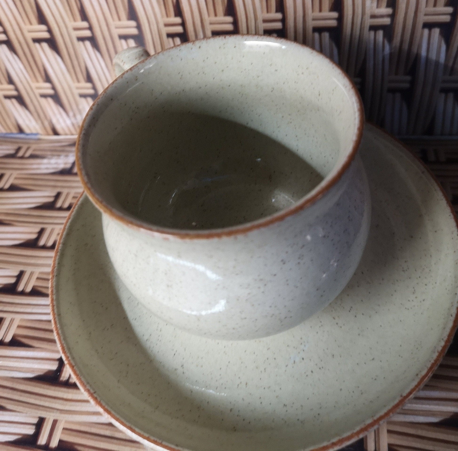 Denby Daybreak coffee cup and saucer - light and dark brown - 1980s