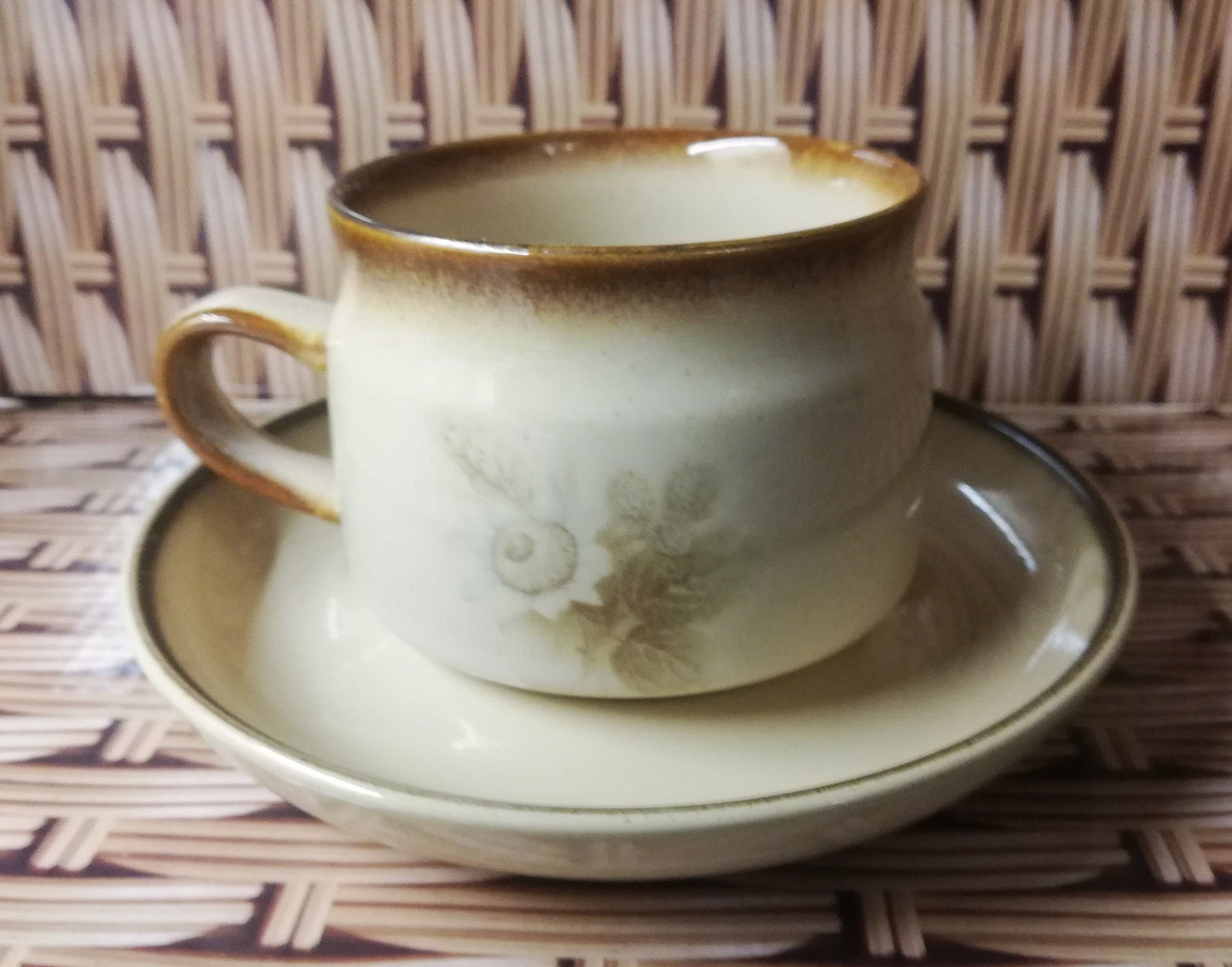 Denby Memories coffee cup and saucer - light and dark brown - 1980s