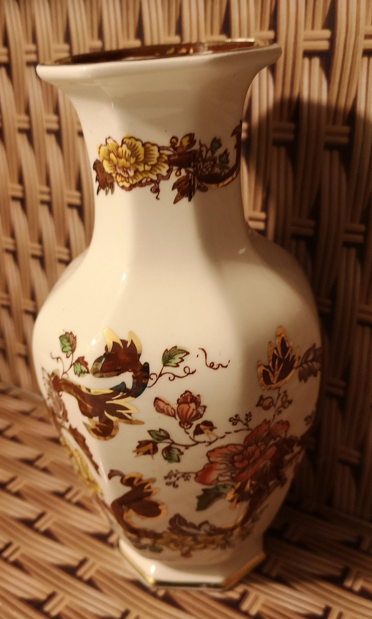 Mason's ironstone brown velvet vase 8" tall