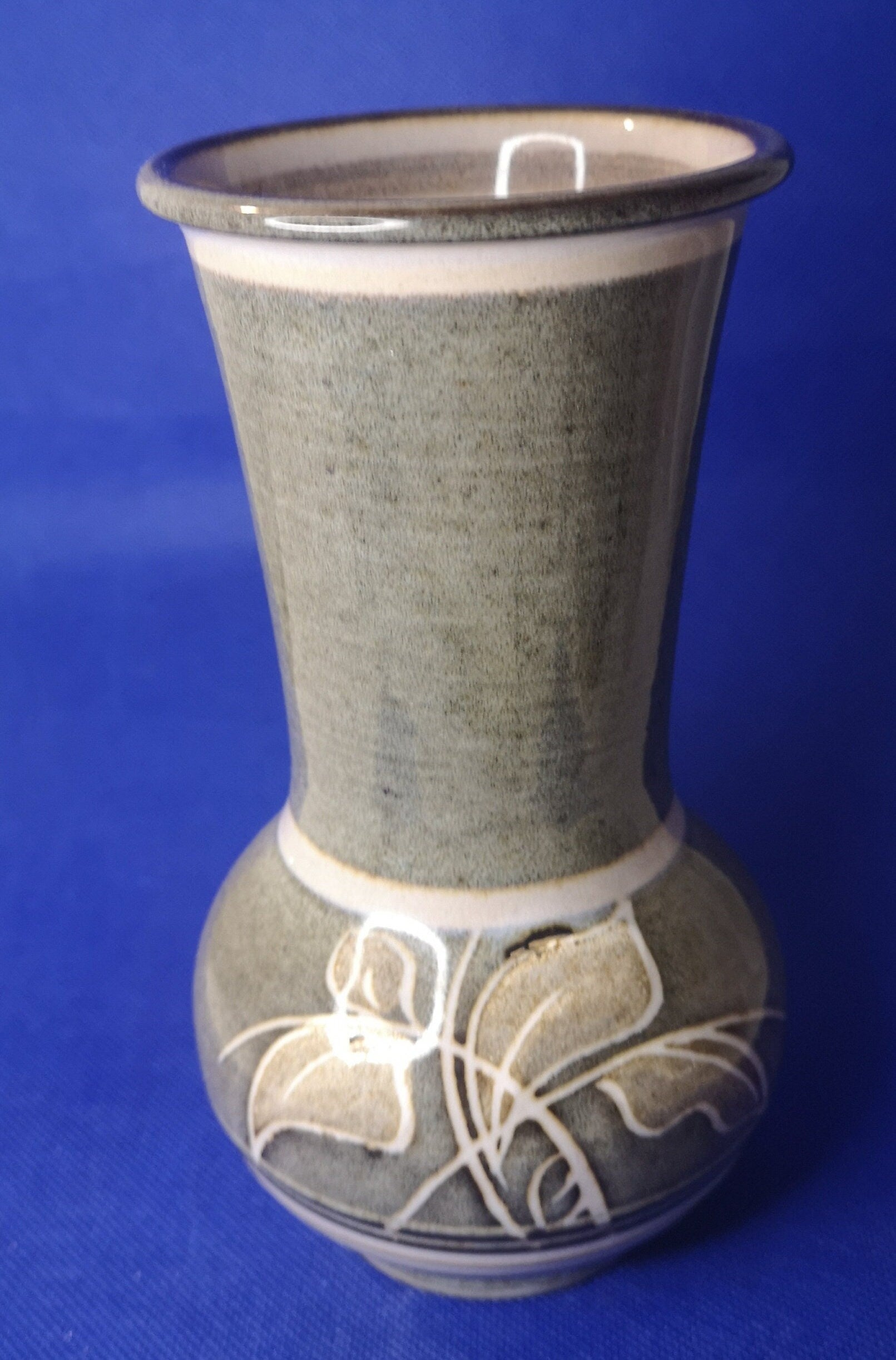 Vintage Denby Pottery Trumpet Vase 'fresco' Leaf Pattern Stoneware 1970'