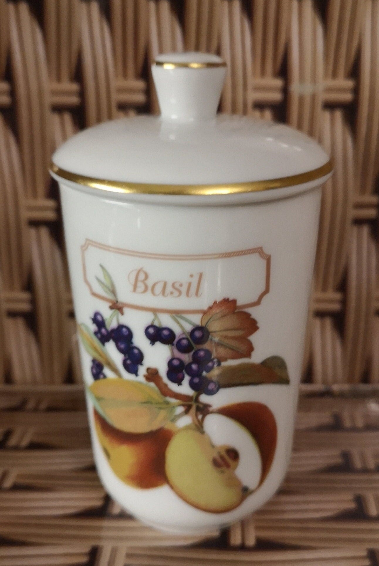 Royal Worcester small lidded herb pot - Basil or Sage