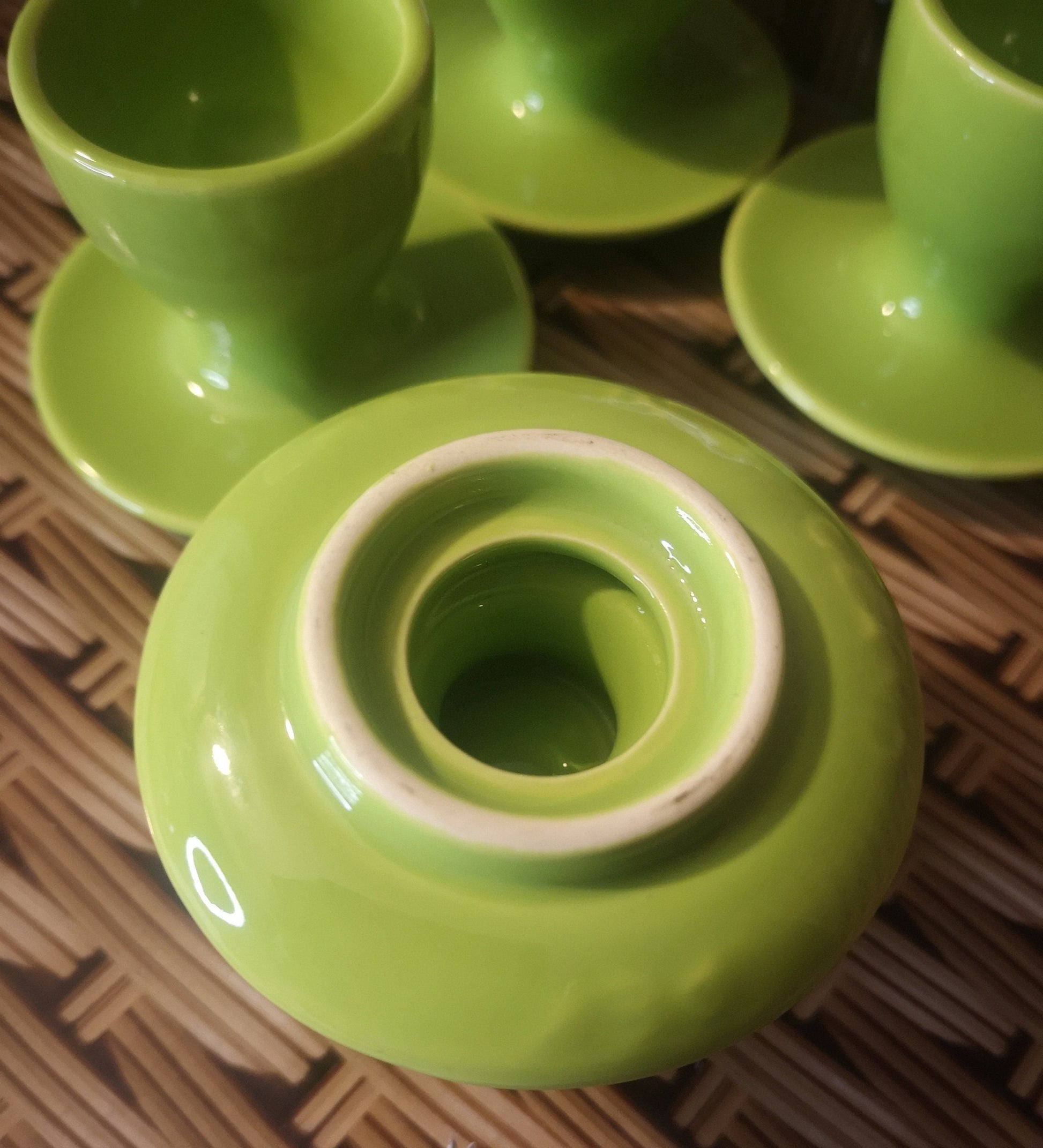 Set of 4 green retro egg cups