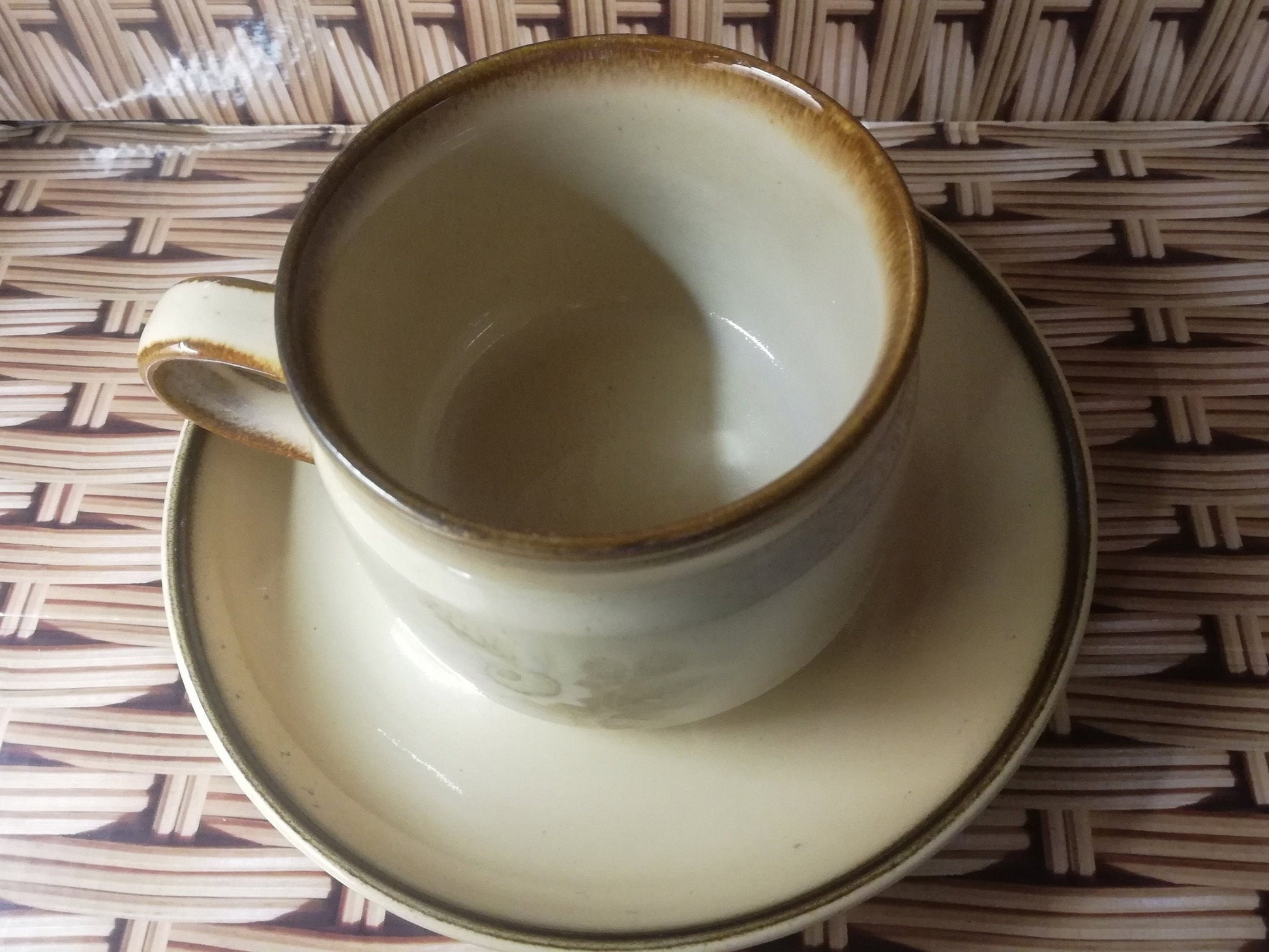 Denby Memories coffee cup and saucer - light and dark brown - 1980s