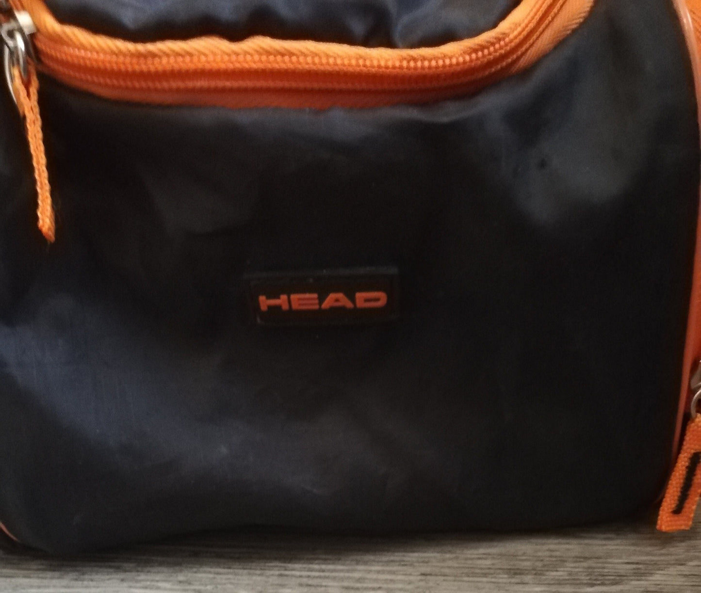 Head canvas wash bag - Black and orange - with hook for hanging