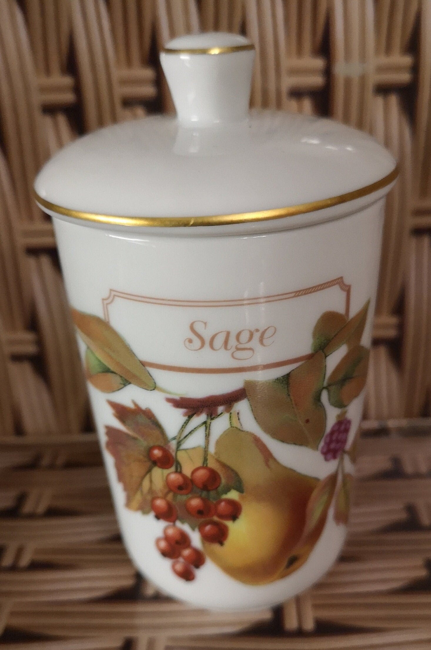 Royal Worcester small lidded herb pot - Basil or Sage