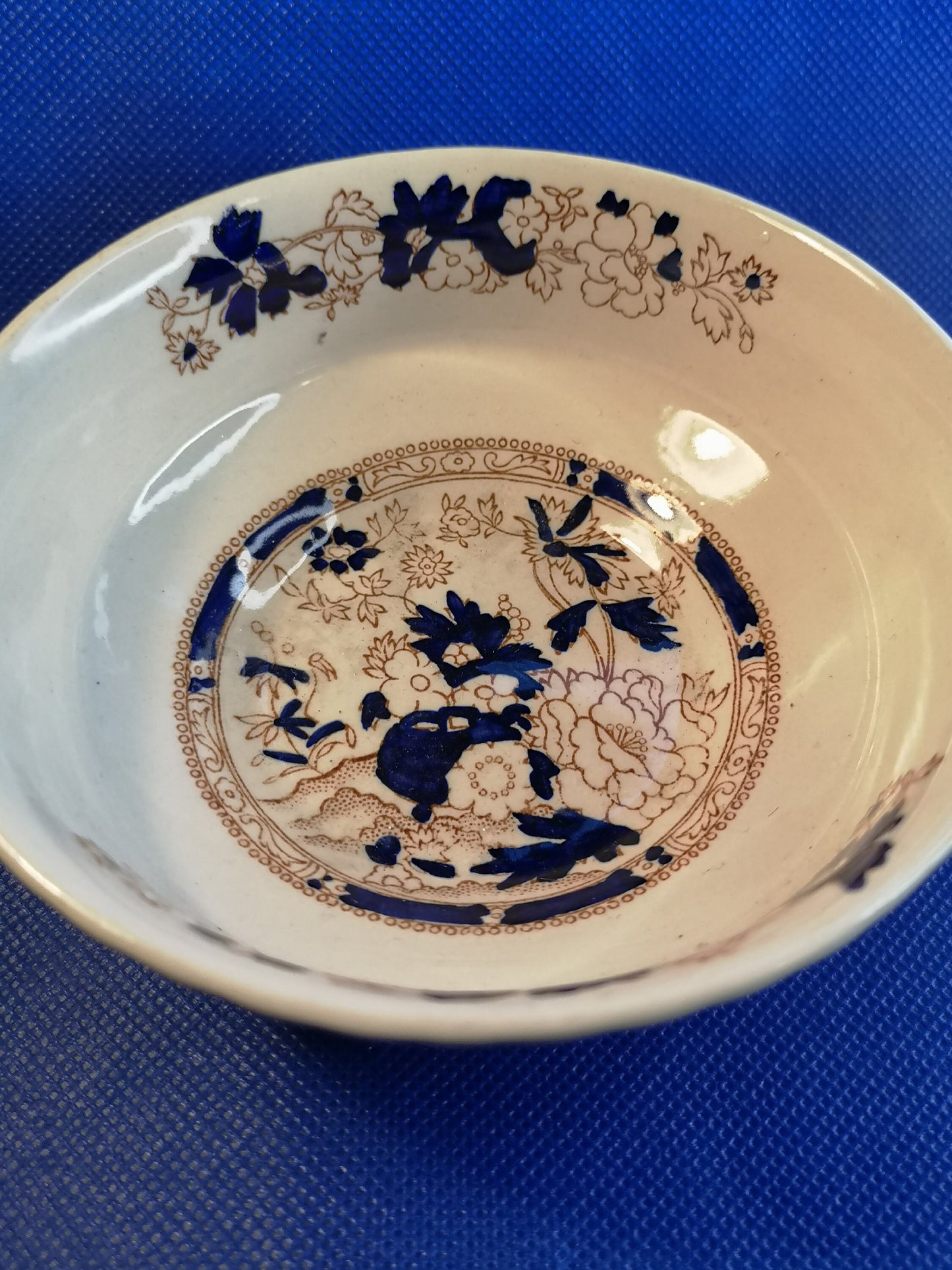 Mason;s Ironstone Blue Mandalay soup bowl and saucer - some crazing