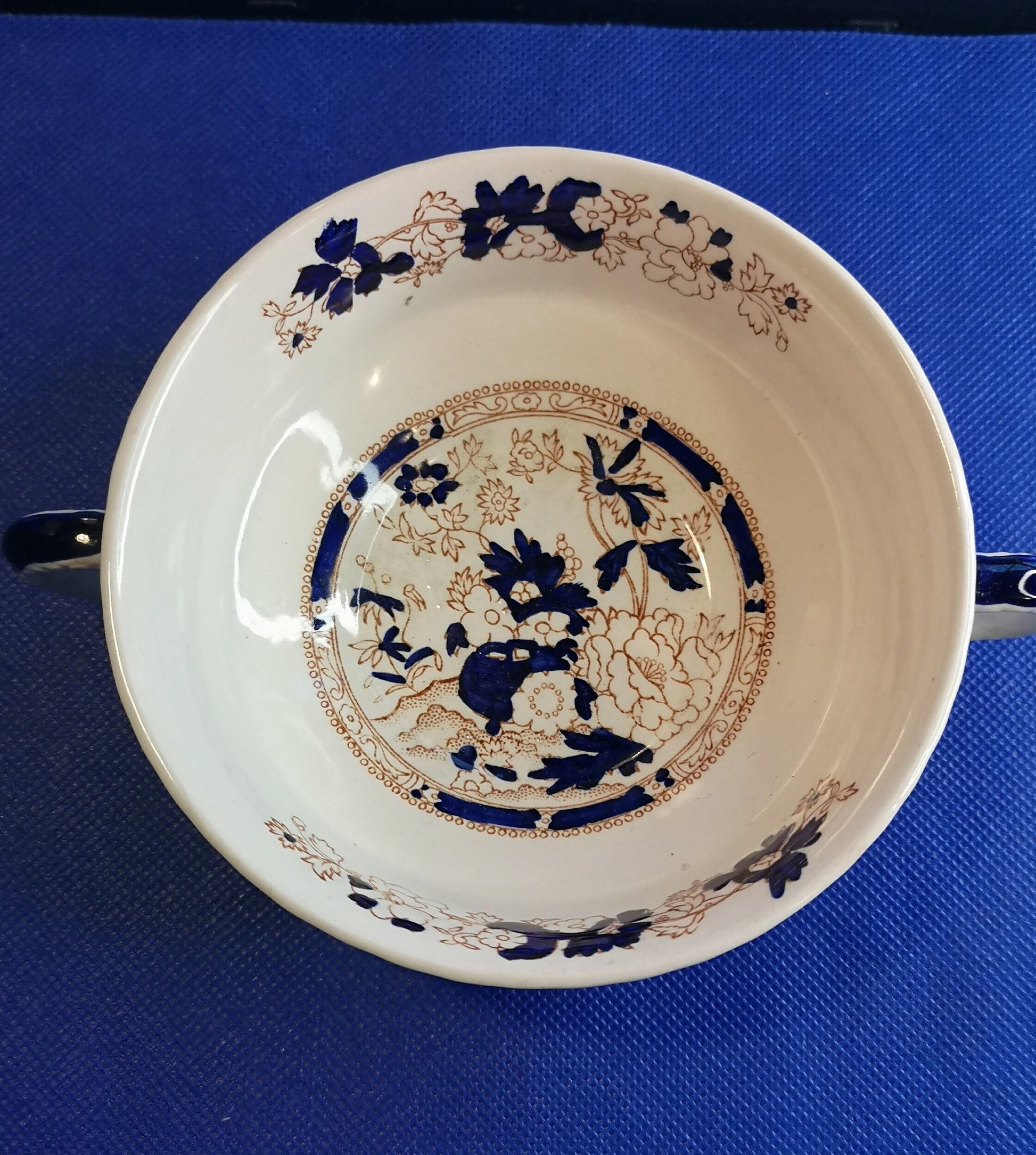 Mason;s Ironstone Blue Mandalay soup bowl and saucer - some crazing