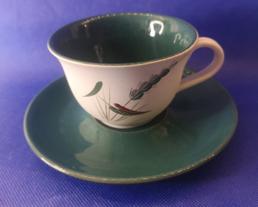 Denby greenwheat cup and saucer - retro look