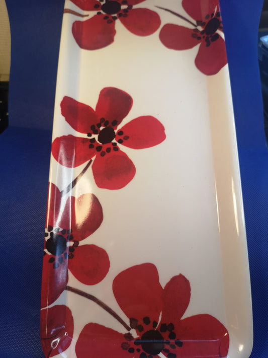 Poppy design melamine rectangular tray 38cm x 17cm