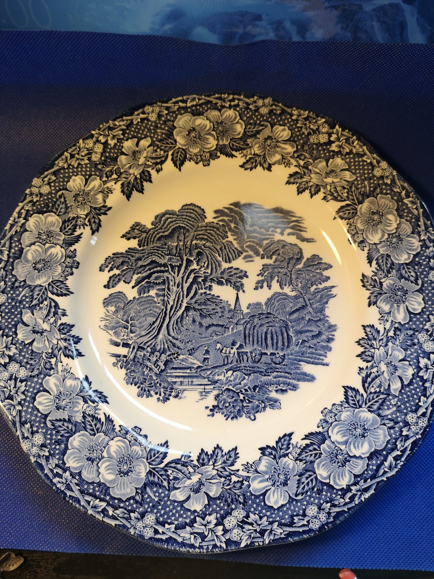 Enoch Wedgwood dinner Plate - blue and white woodland scene- side plate - 24.5cm