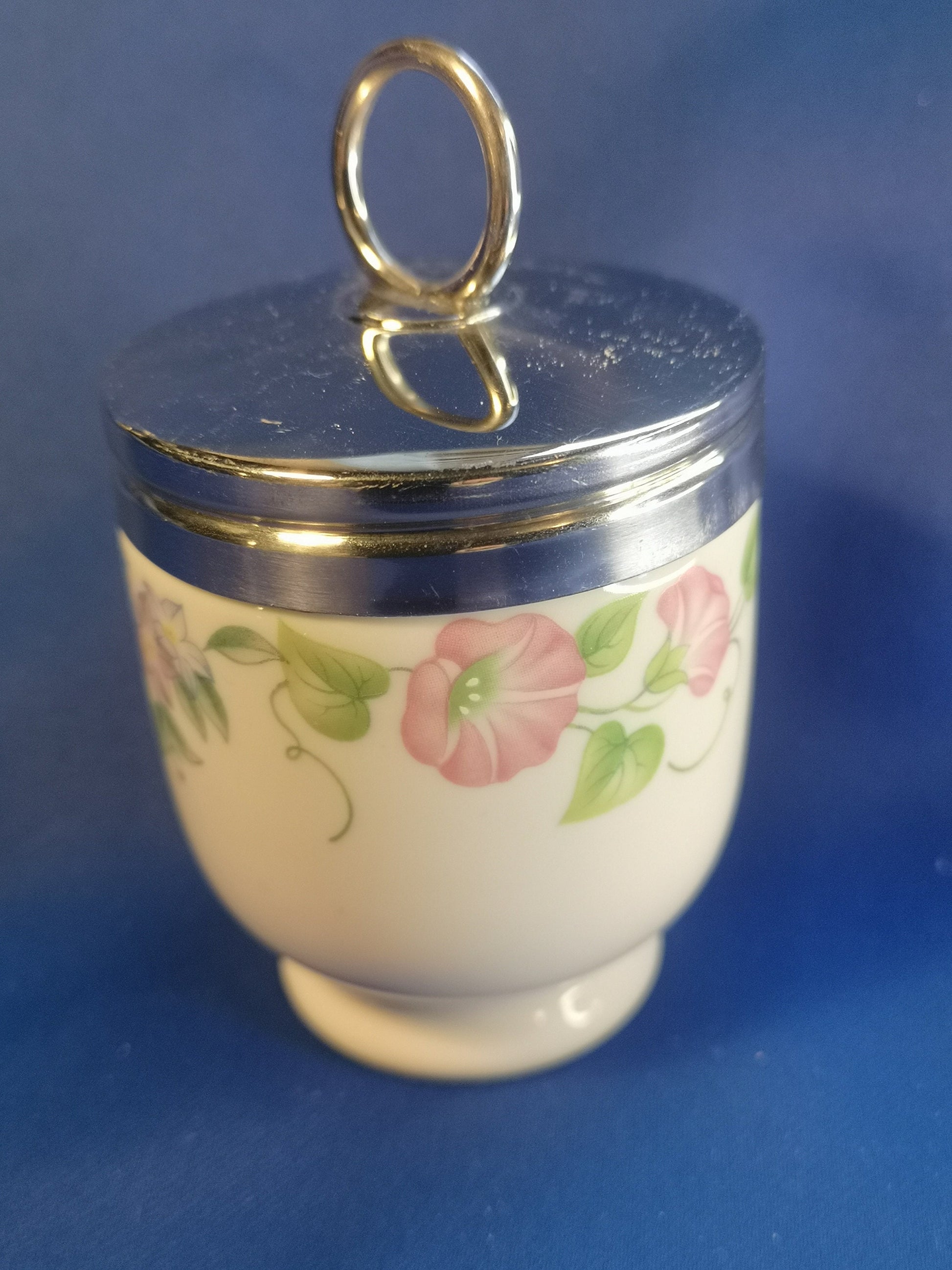 Royal Worcester egg coddler. Porcelain. single egg. English garden flowers design