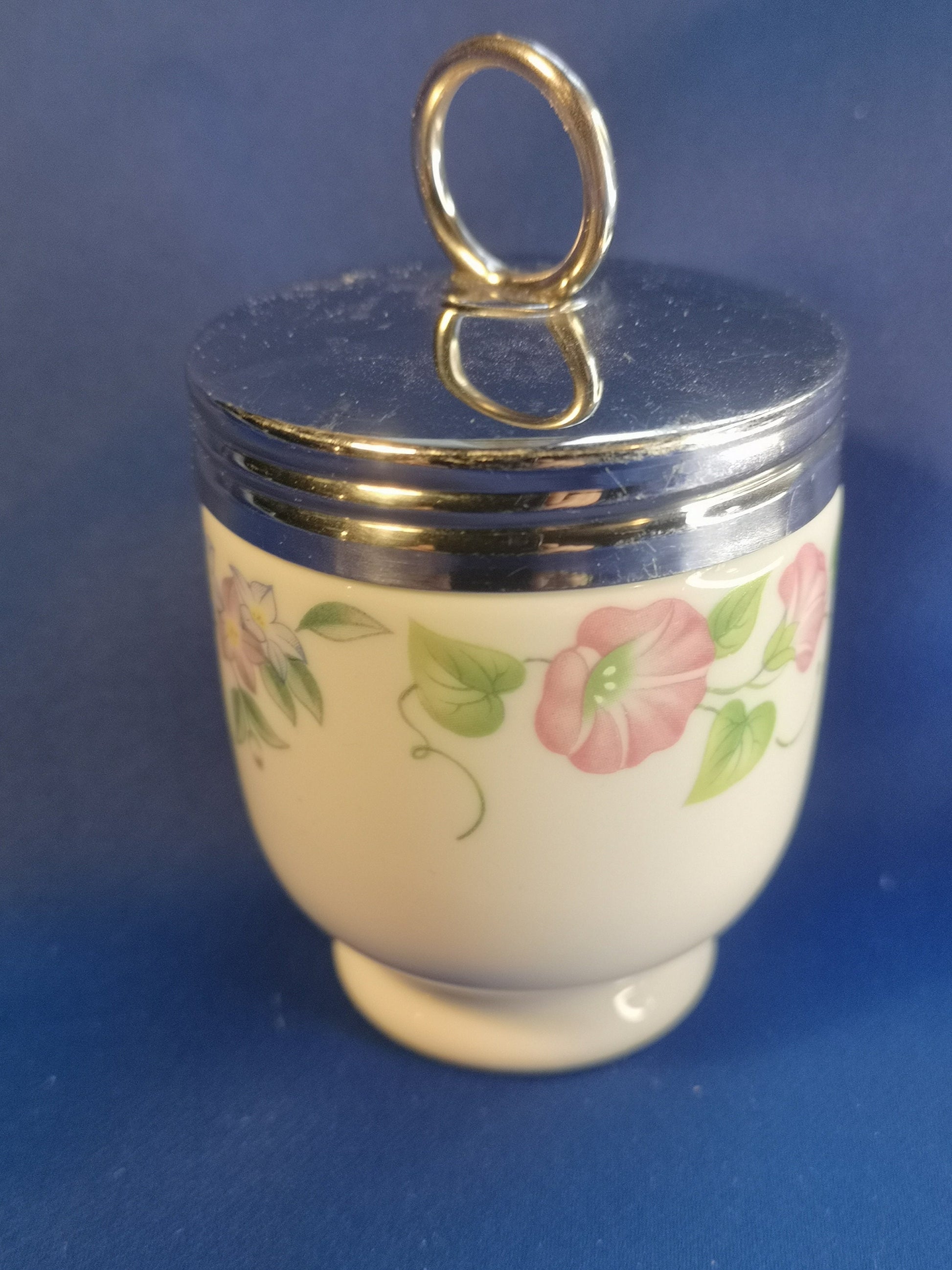 Royal Worcester egg coddler. Porcelain. single egg. English garden flowers design