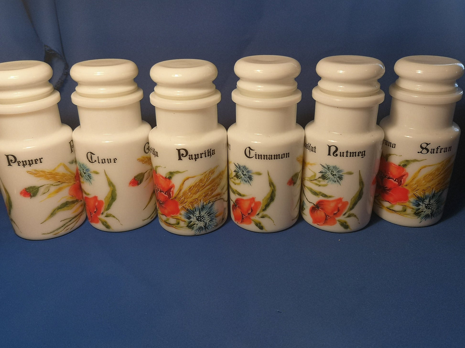 Milk glass spice jar made in France set of 6