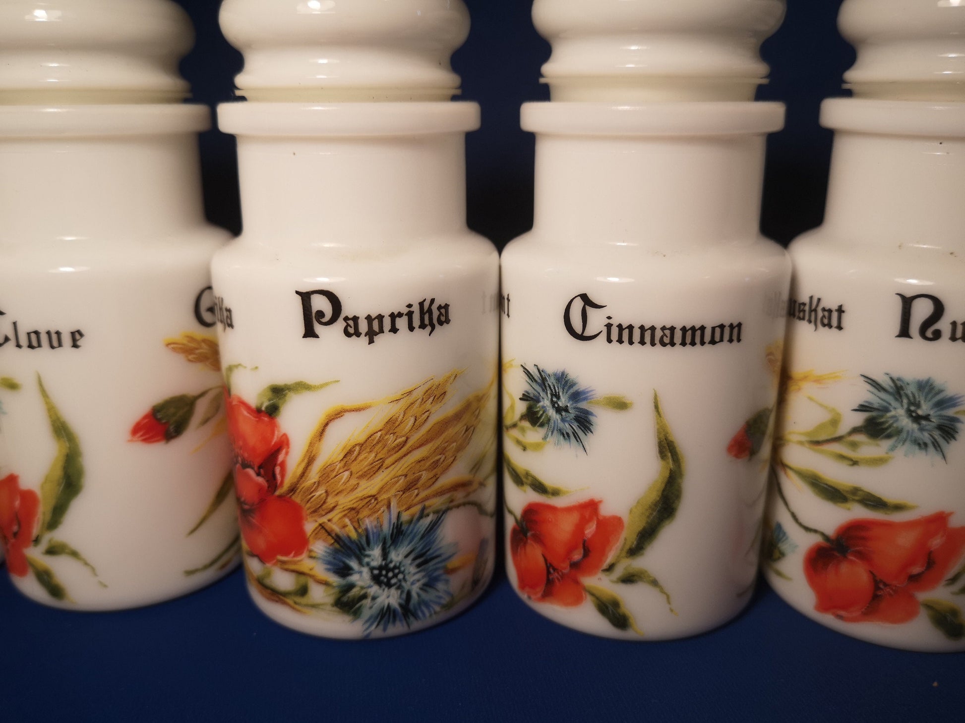 Milk glass spice jar made in France set of 6