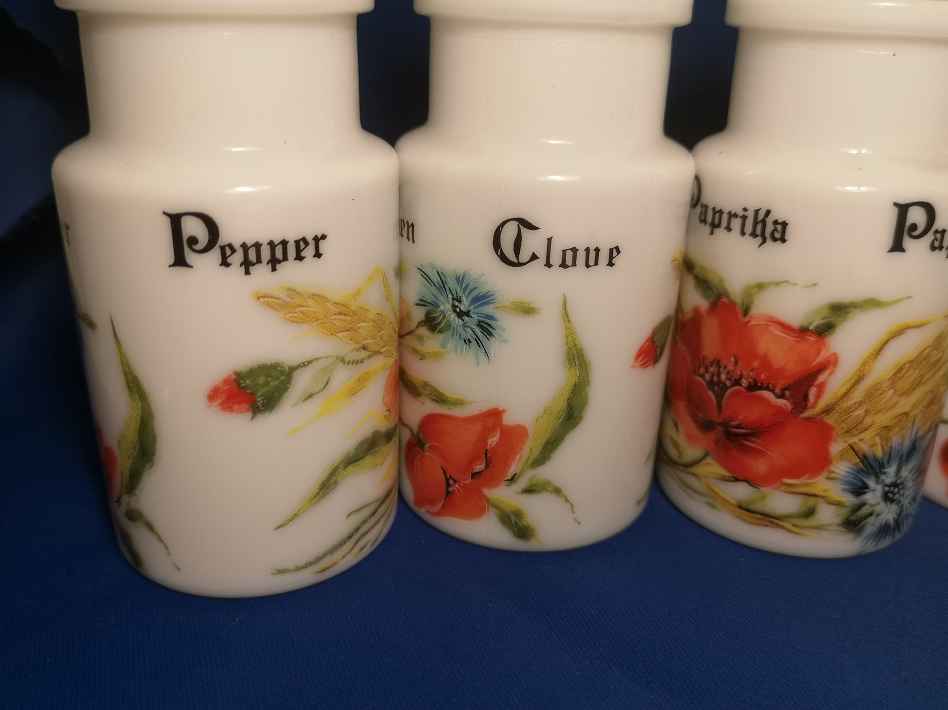 Milk glass spice jar made in France set of 6