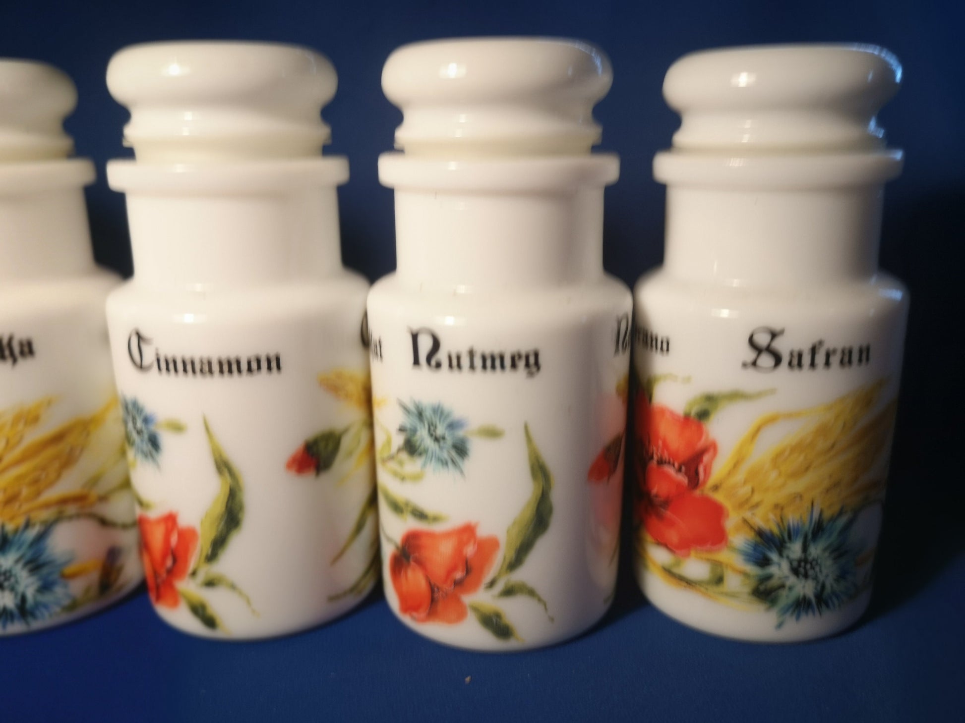 Milk glass spice jar made in France set of 6