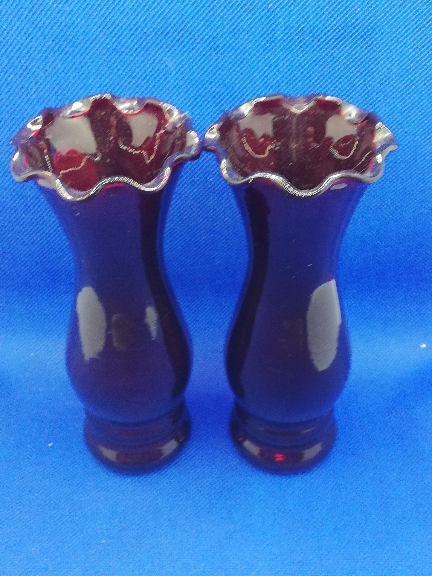 Pair of Anchor Hocking ruby red vases 6" high