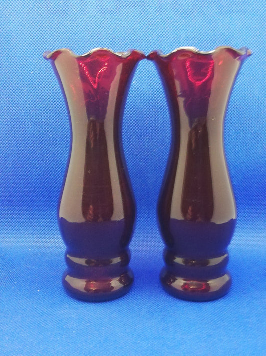 Pair of Anchor Hocking ruby red vases 6" high