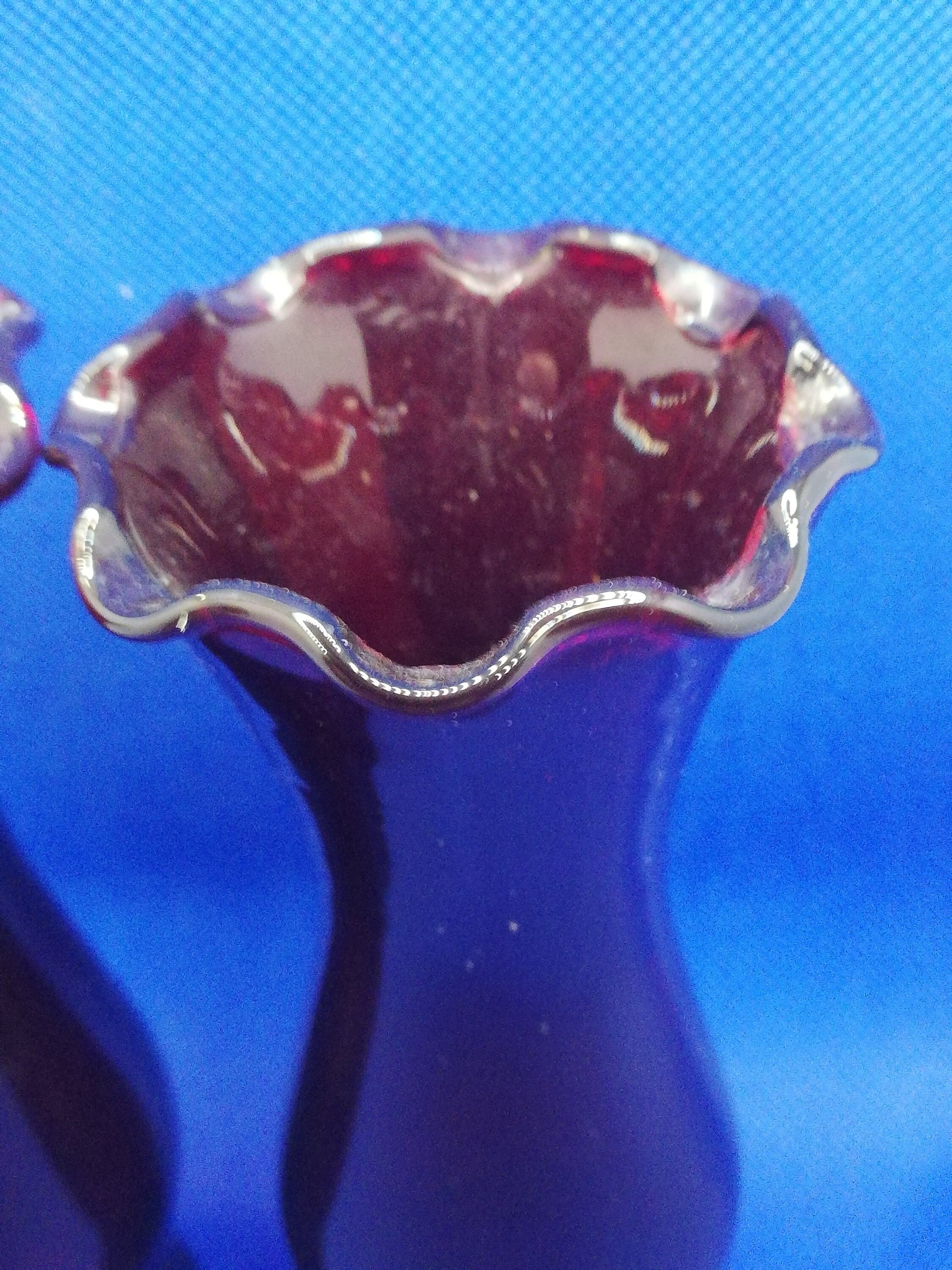 Pair of Anchor Hocking ruby red vases 6" high