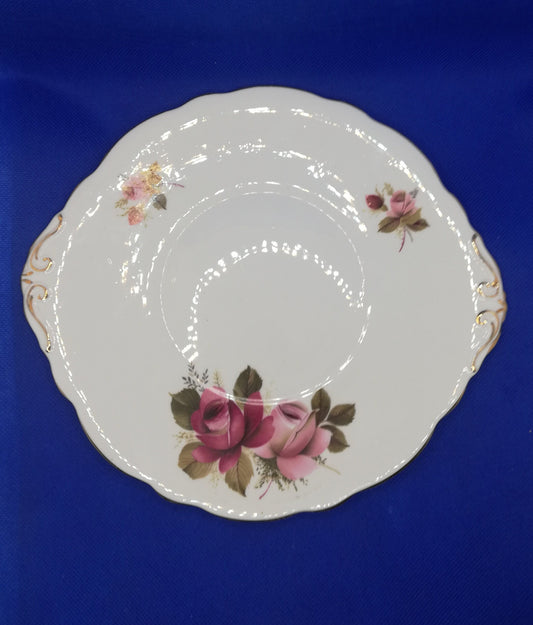 Harleigh Bone China Cake / sandwich / bread plate - Oval - Red and pink rose design