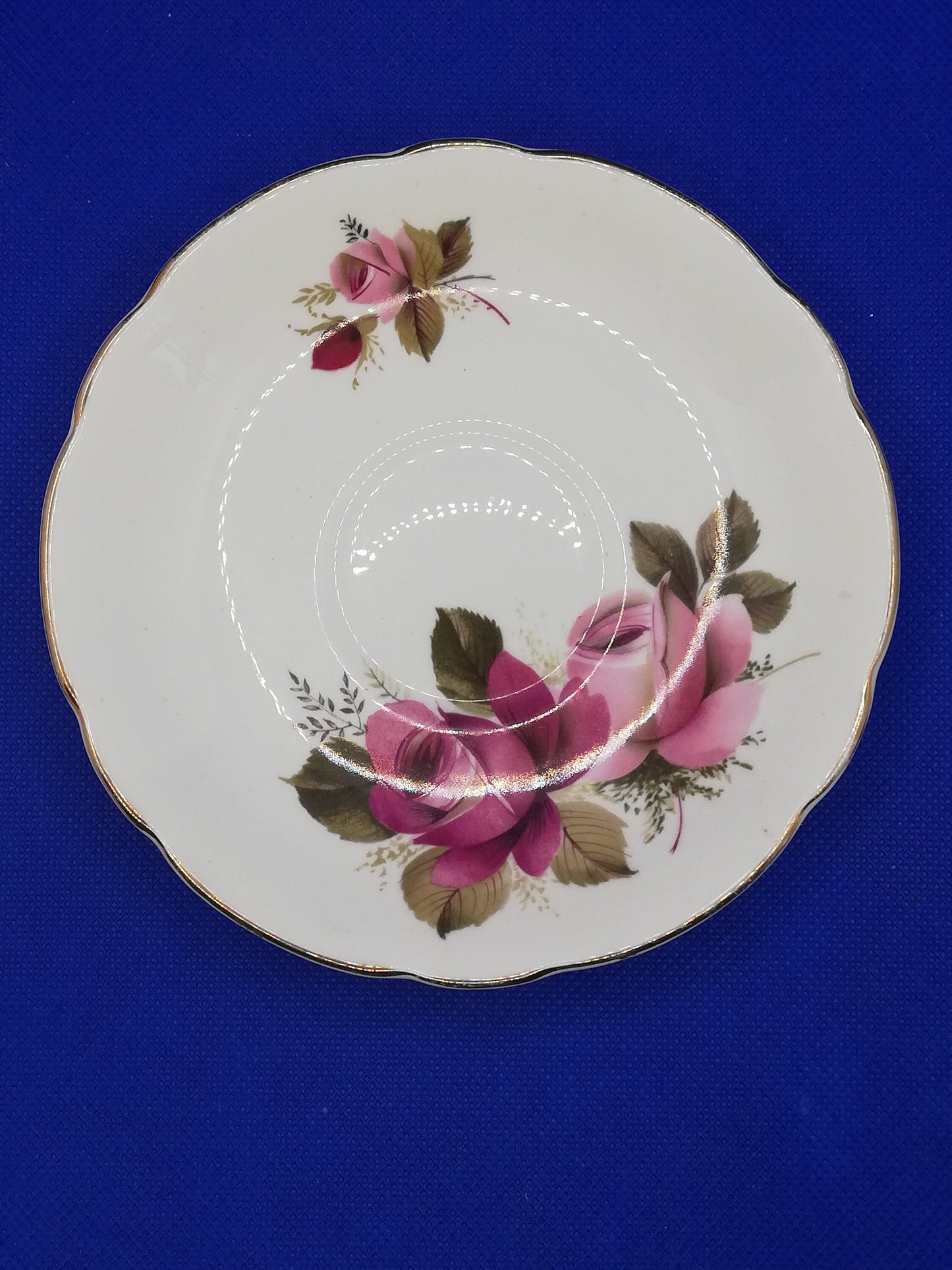 Harleigh Fine Bone China saucer - pink red rose design