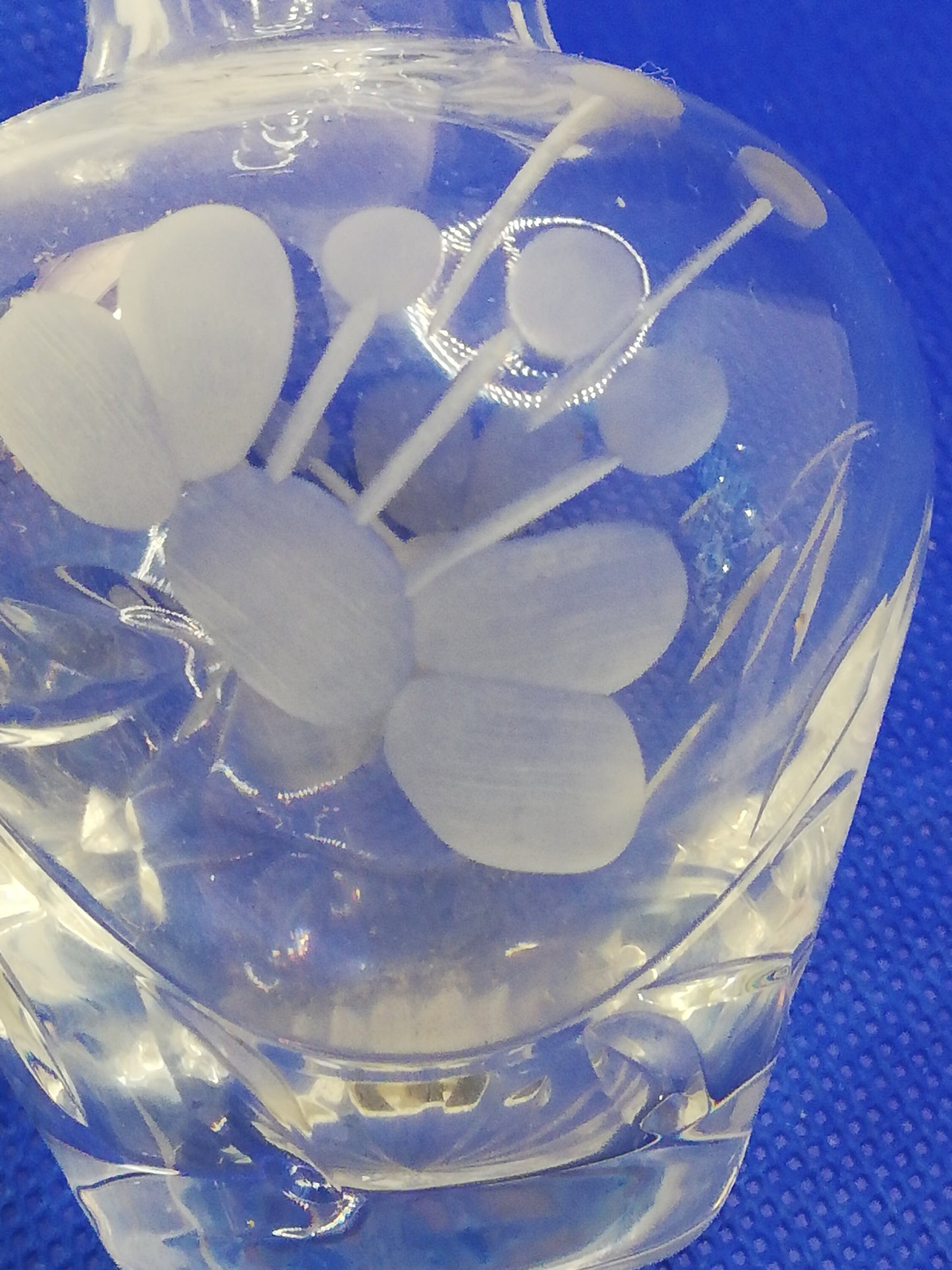 Small glass vase 3 1/4" high etched floral design