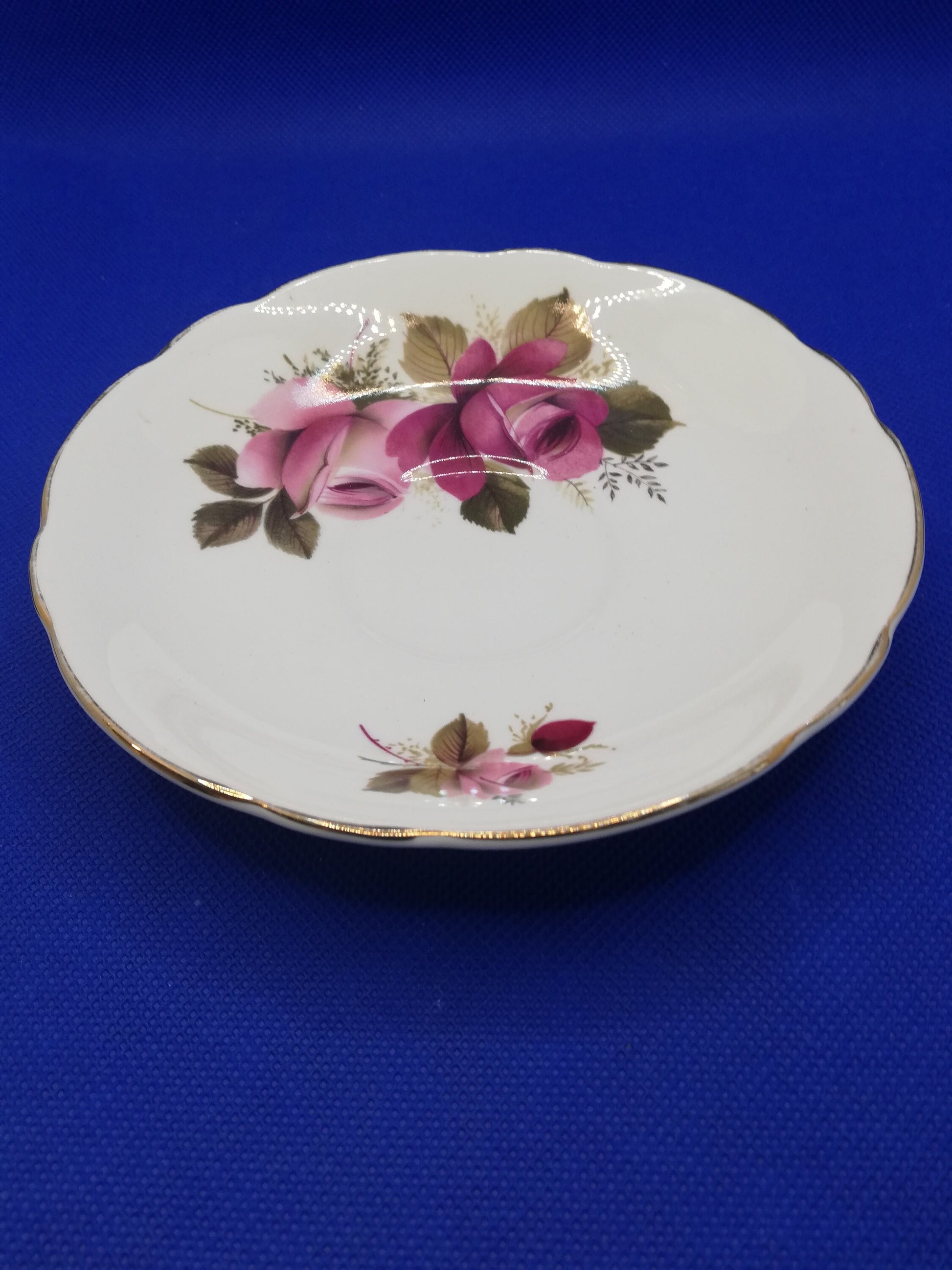 Harleigh Fine Bone China saucer - pink red rose design