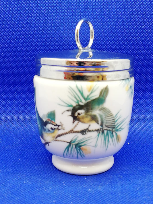 Royal Worcester porcelain egg coddler large, 2 egg finches and Wren pattern