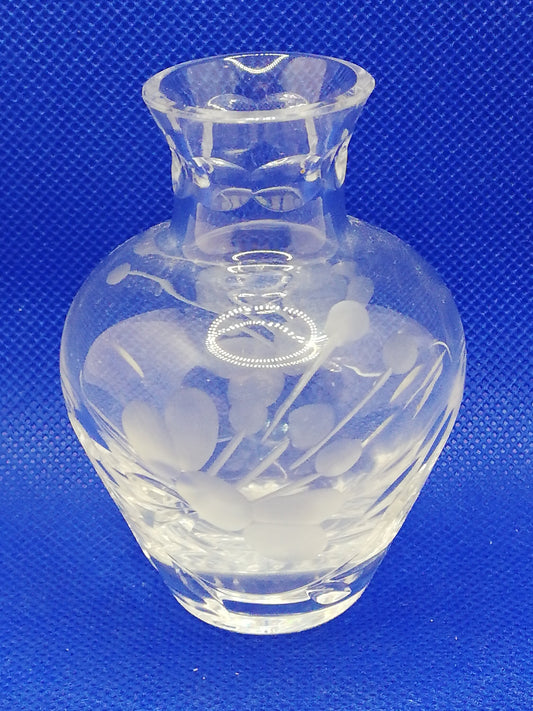 Small glass vase 3 1/4" high etched floral design