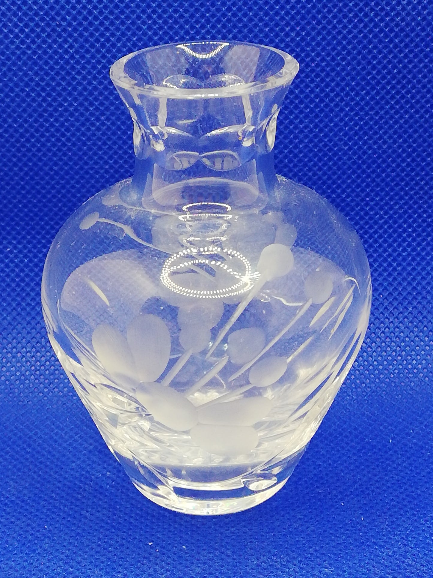 Small glass vase 3 1/4" high etched floral design