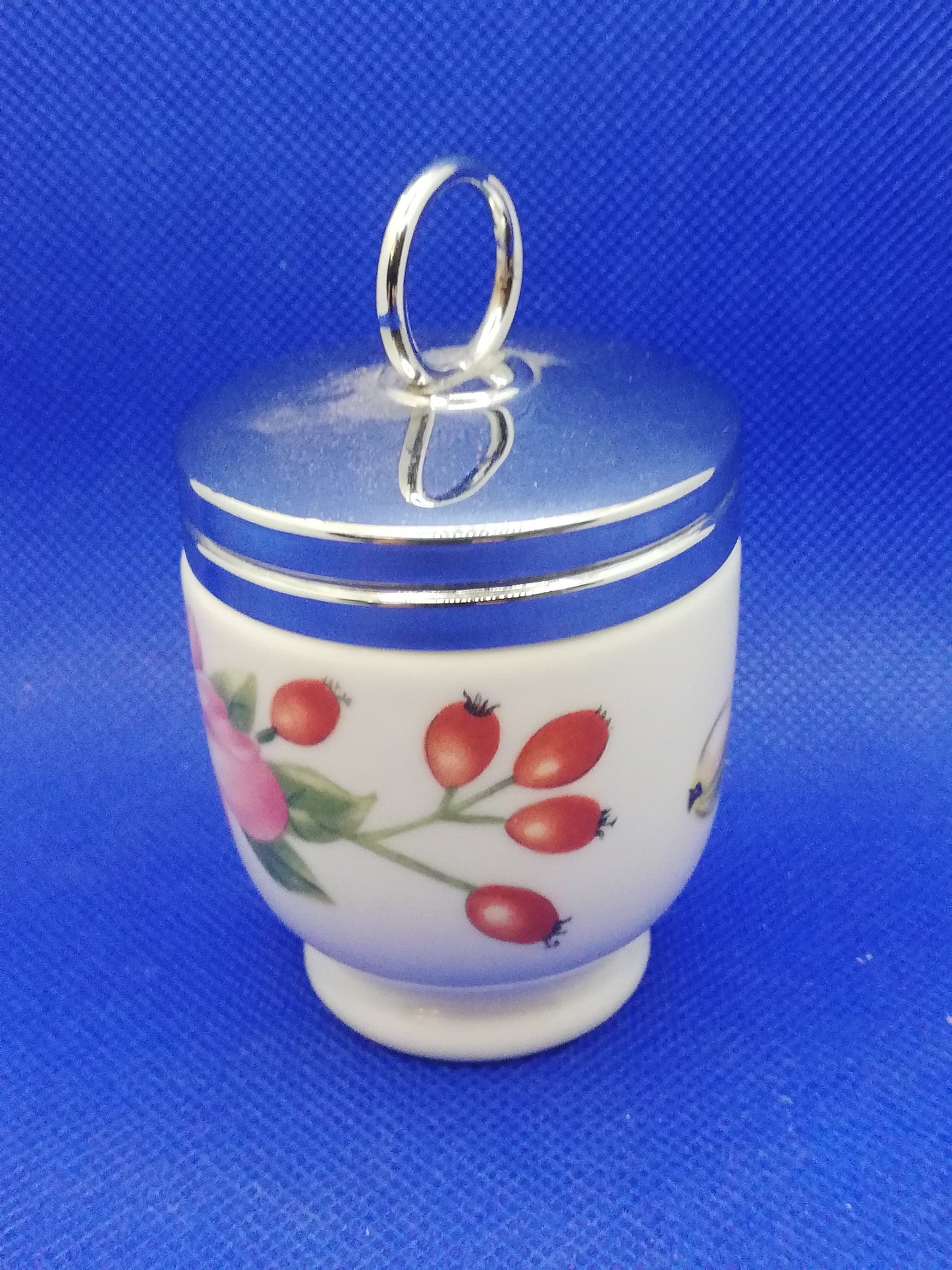 Royal Worcester porcelain egg coddler 1 egg Pershore with Gooseberry fruit and flowers