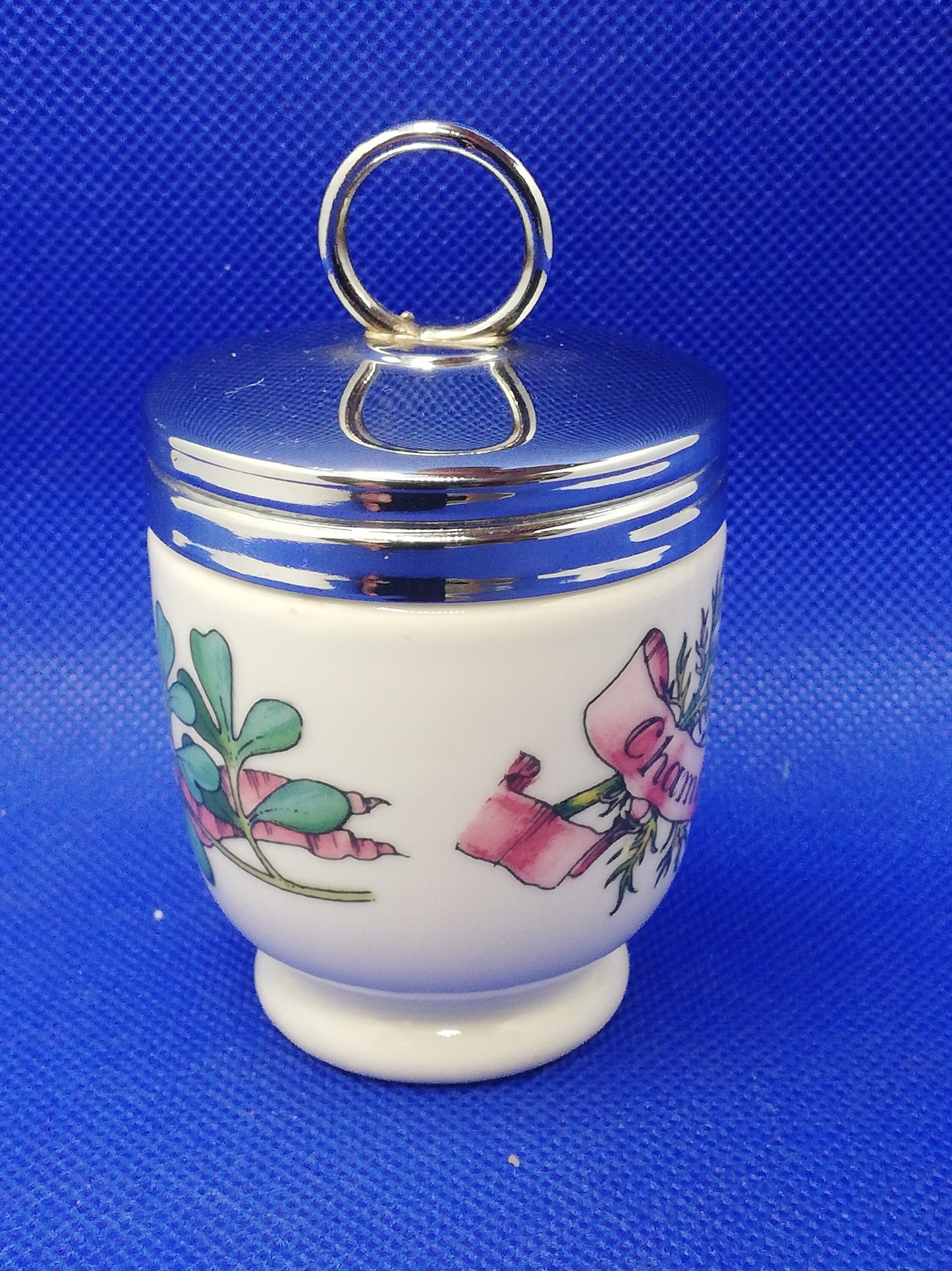 Royal Worcester porcelain egg coddler small, Rue & Chamomile design