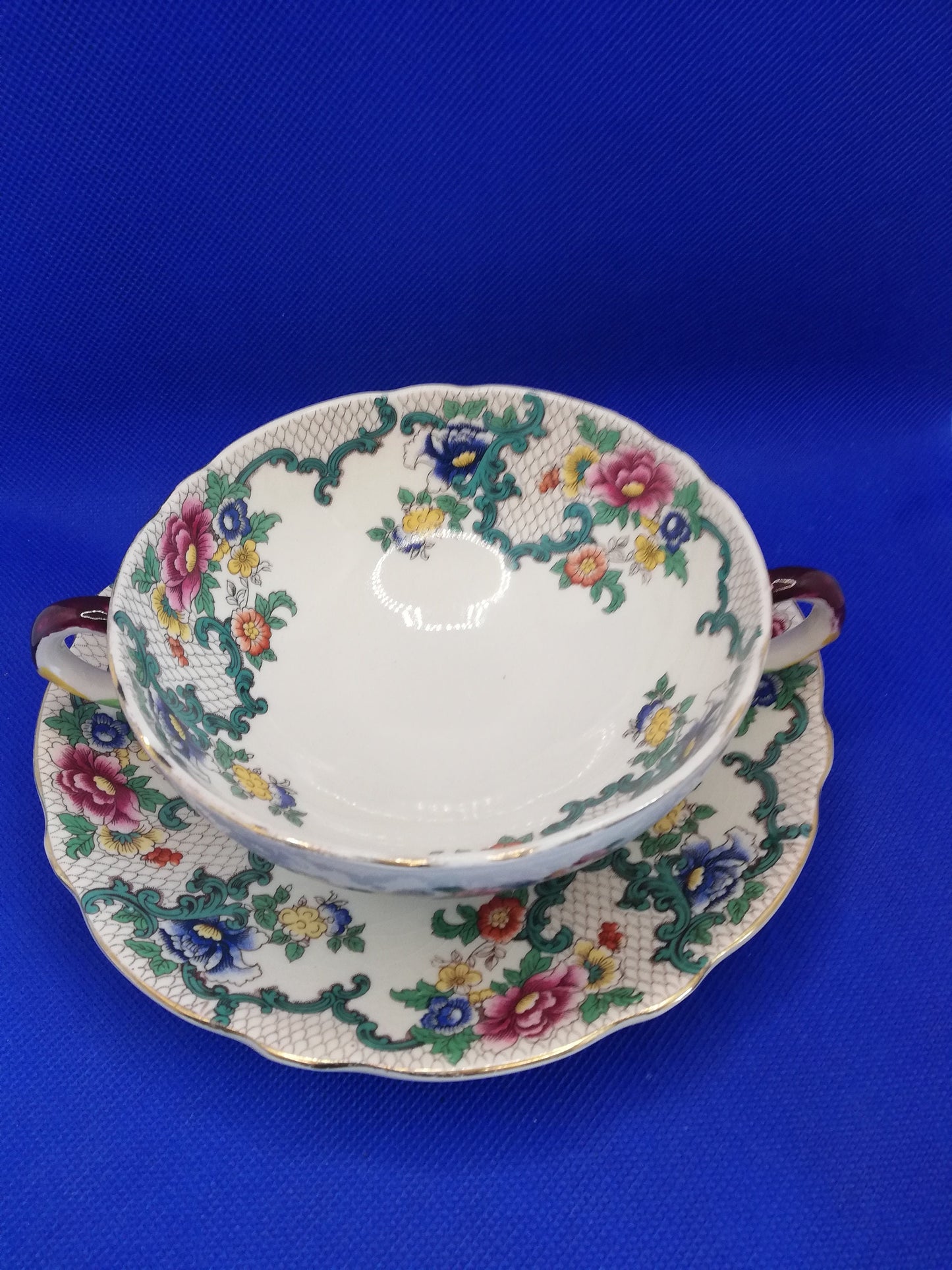 Royal Couldon Soup bowl and saucer in the Victoria pattern