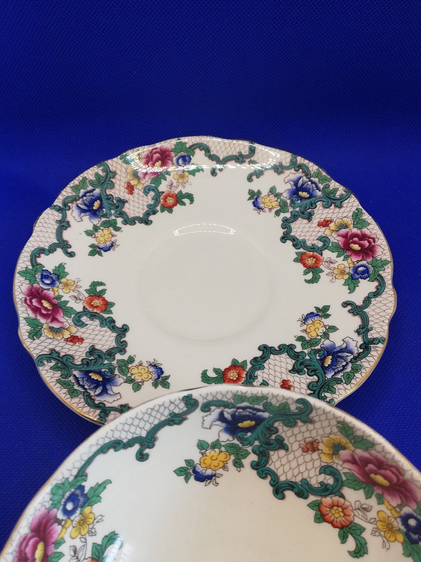 Royal Couldon Soup bowl and saucer in the Victoria pattern