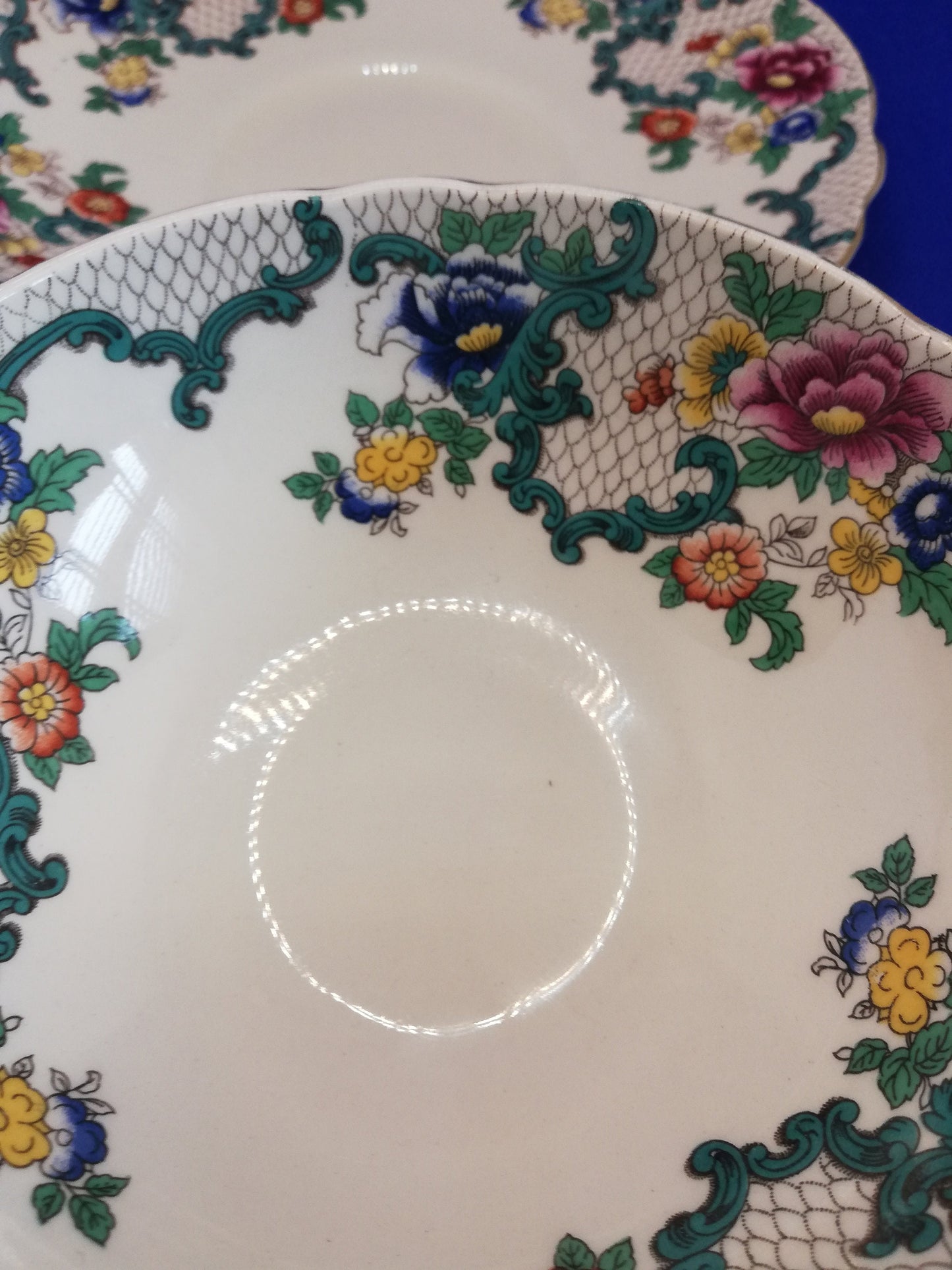 Royal Couldon Soup bowl and saucer in the Victoria pattern