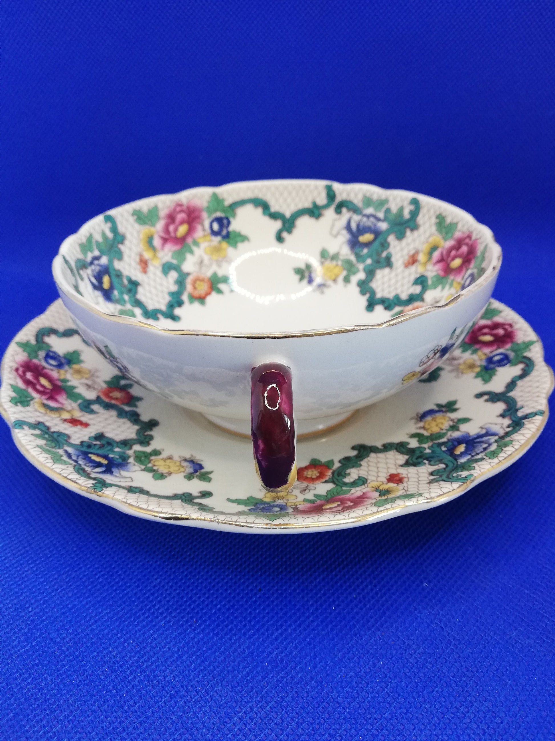 Royal Couldon Soup bowl and saucer in the Victoria pattern