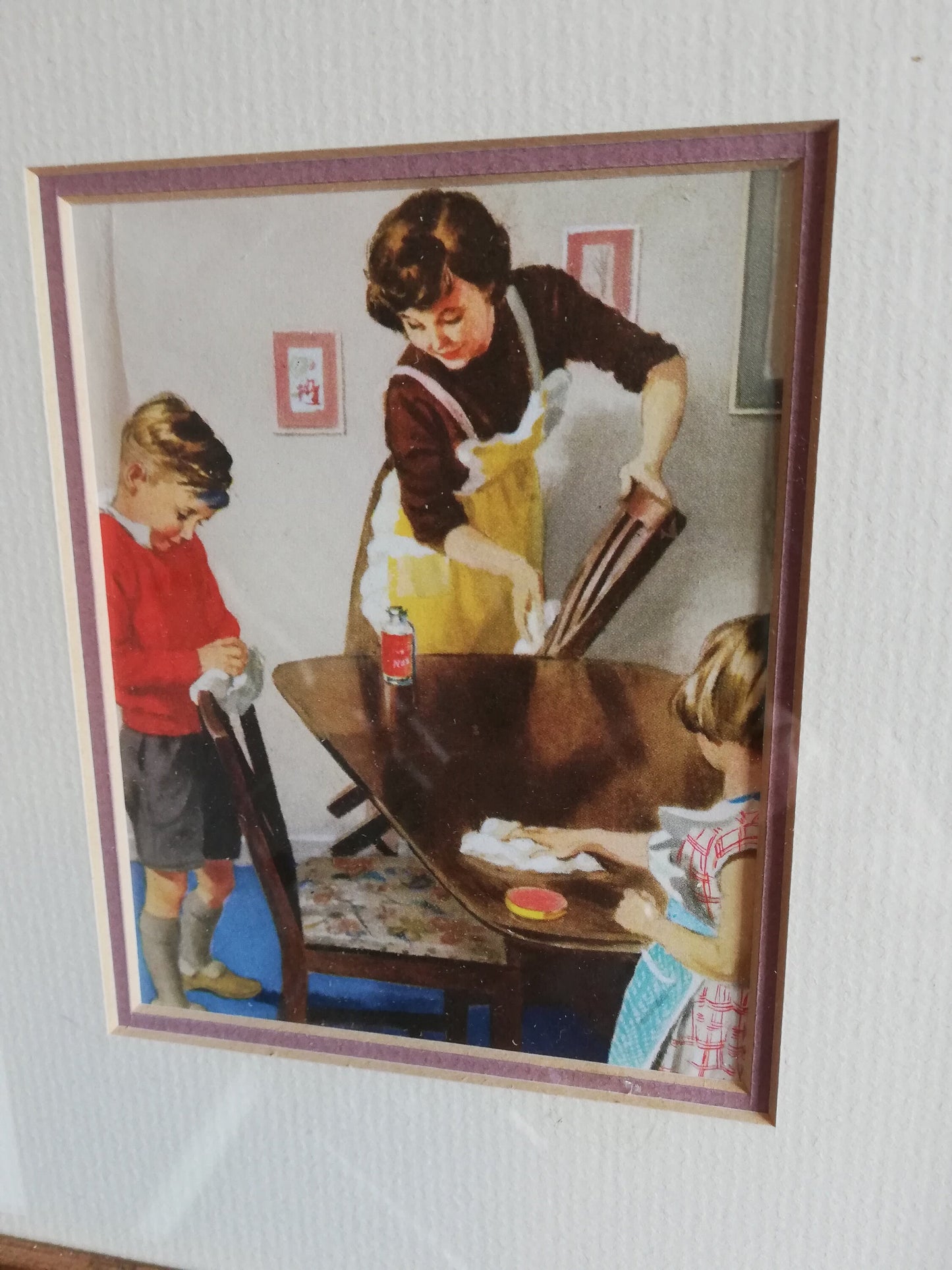 Ladybird page set in a recycled fram - 11 1/2" x 121/2" - from Helping at home 1961