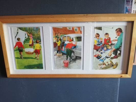 Ladybird page set in a recycled frame - Pocket money - 20" x 9" - Ladybird book pages