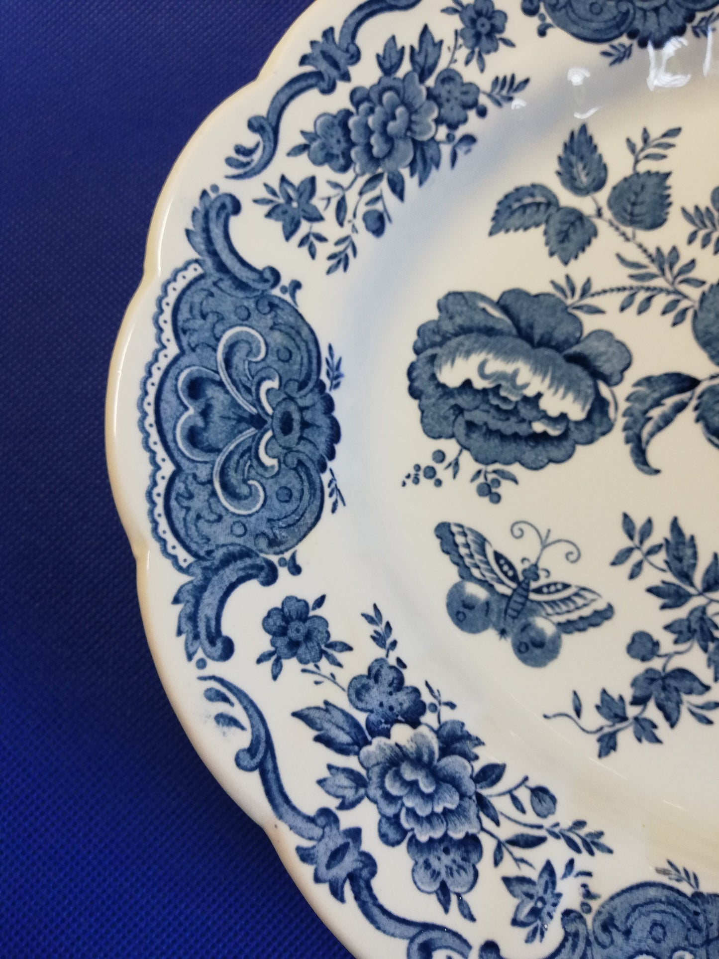 Ridgway Windsor Oval Plate - Blue and White, 14" x 11", English China Decor, Vintage Dinnerware