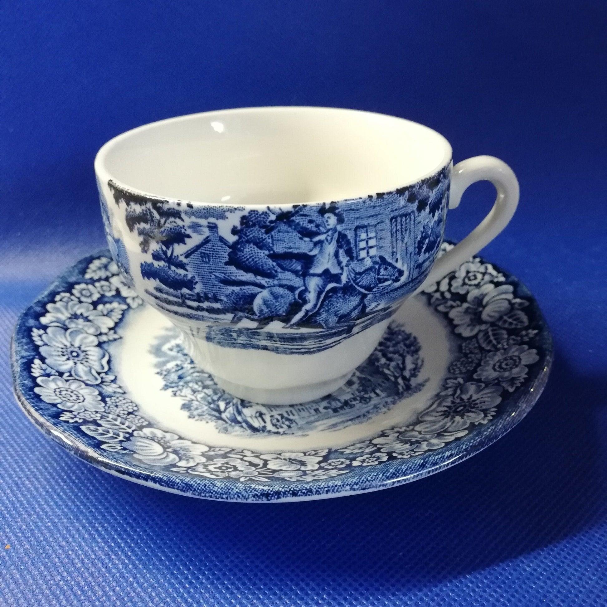 Liberty Blue cup and saucer - Historic colonial old church scenes - Paul Revere