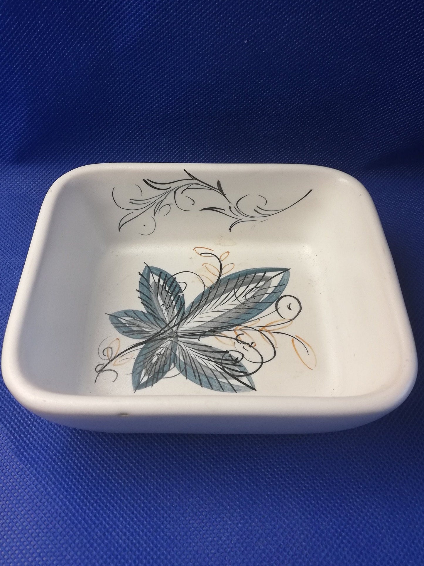 Denby stoneware small dish - Hand painted - 5" x 4" - Denby leaves