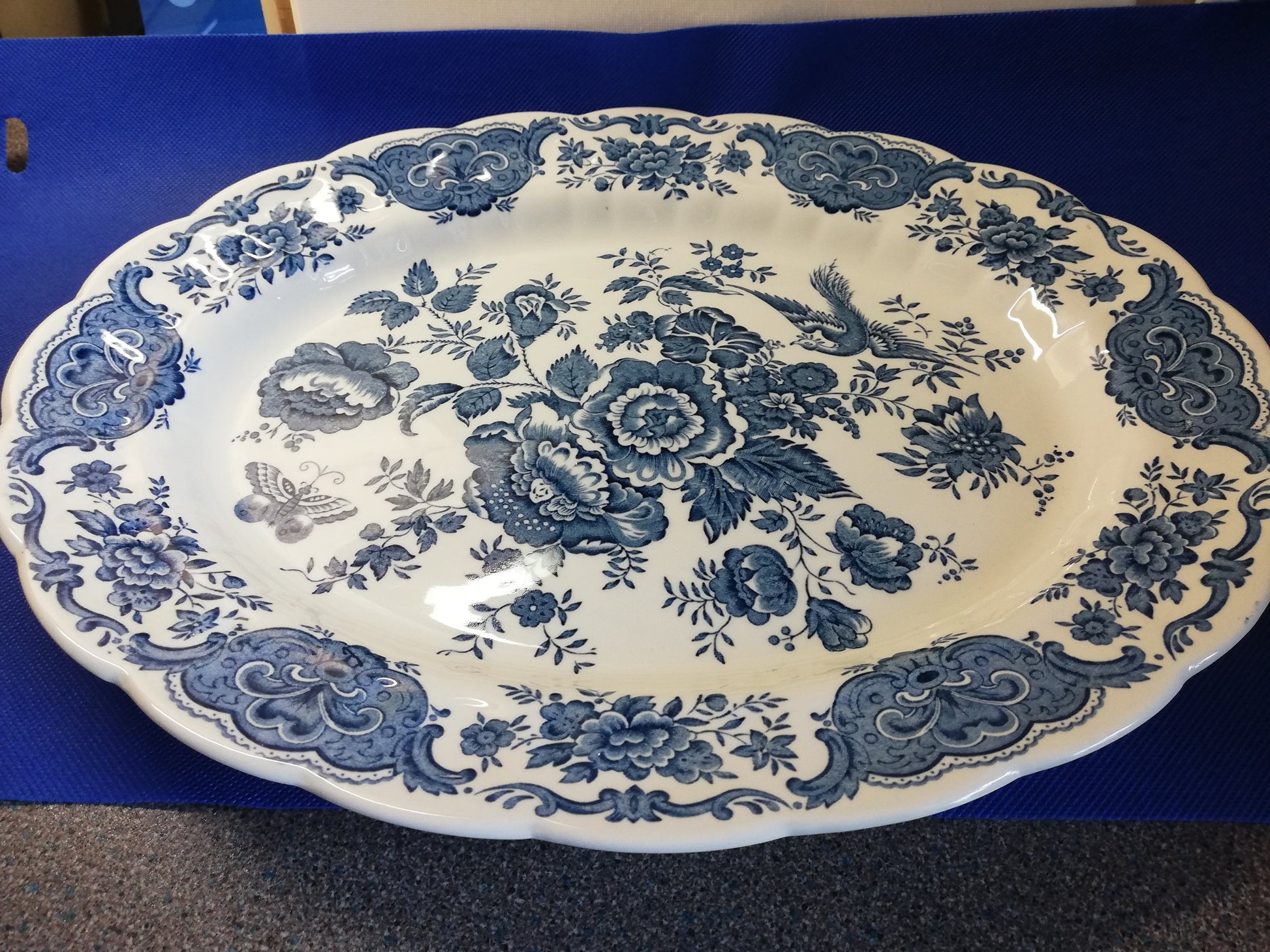 Ridgway Windsor Oval Plate - Blue and White, 14" x 11", English China Decor, Vintage Dinnerware