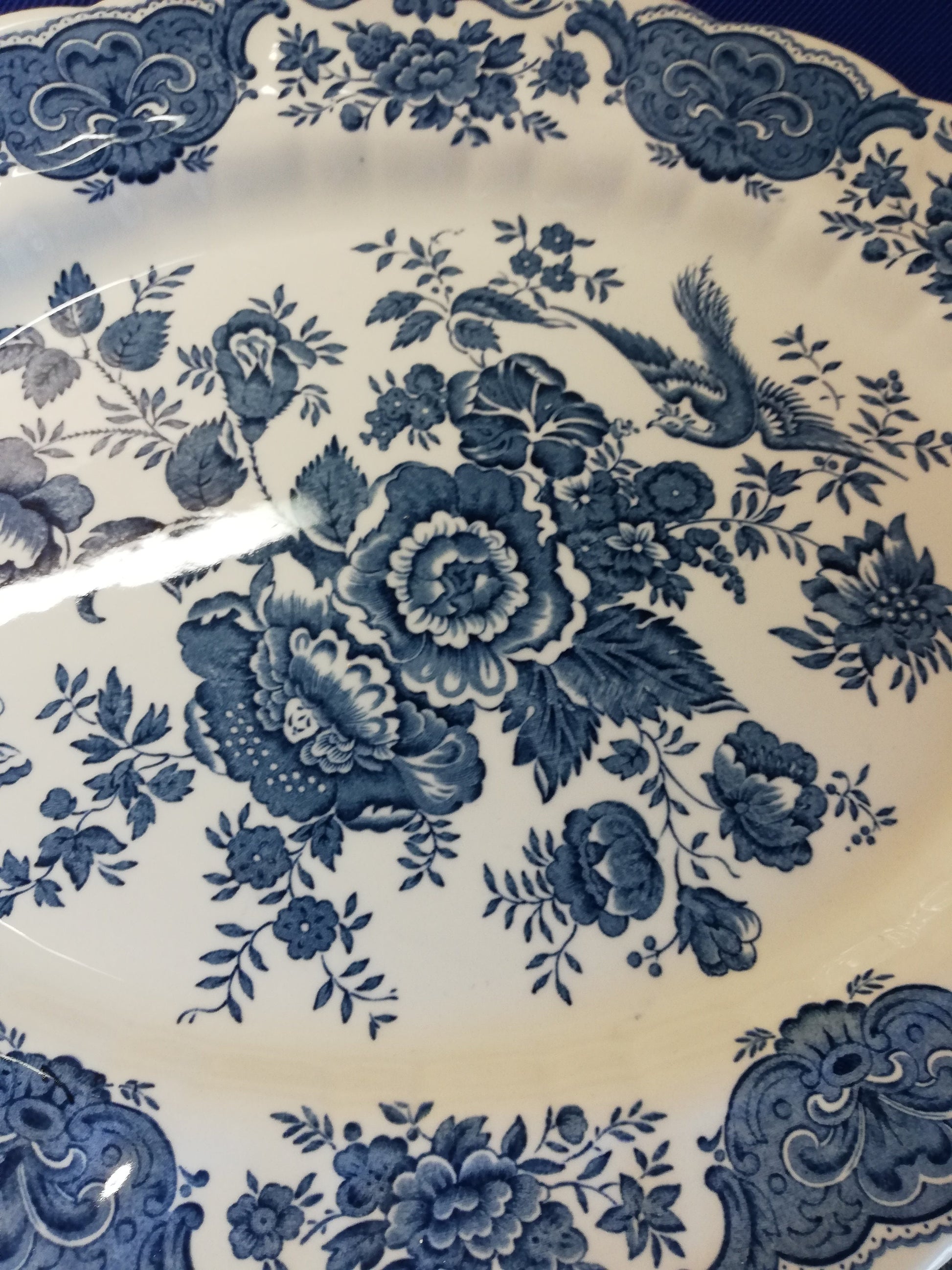 Ridgway Windsor Oval Plate - Blue and White, 14" x 11", English China Decor, Vintage Dinnerware